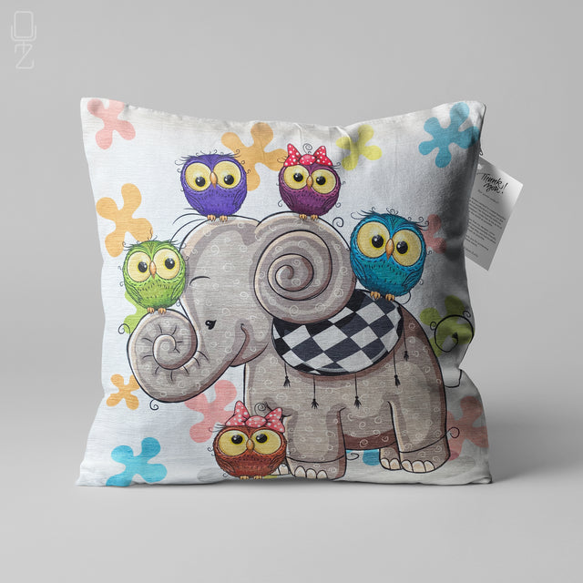 Little Owls & Elephant Cushion Cover