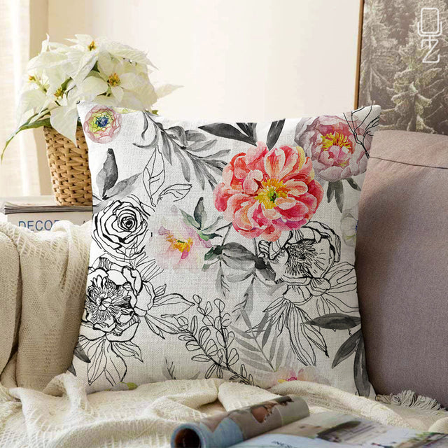 Decorative Pillow Cover with Pencil Drawing Rose