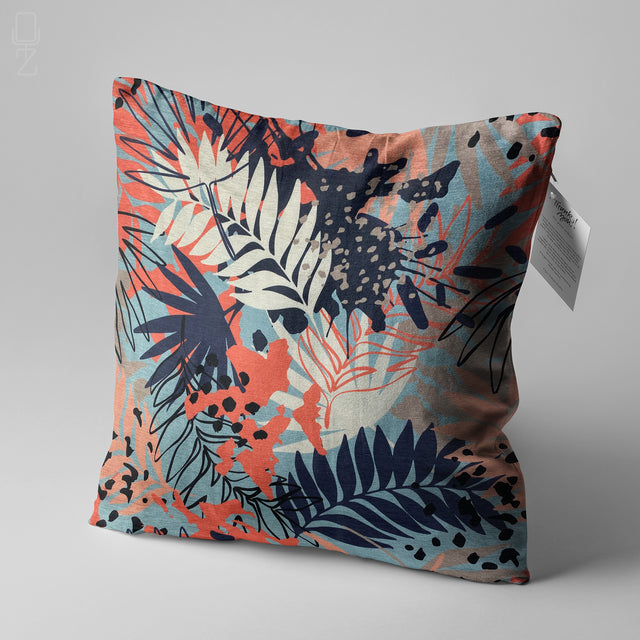 Cushion Cover with Pink & Navy Leaves