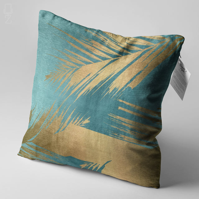 Yellow Print Leaves on the Green Cushion Covers