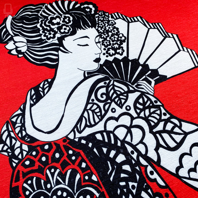 A Japanese Woman Theme Red Cushion Cover