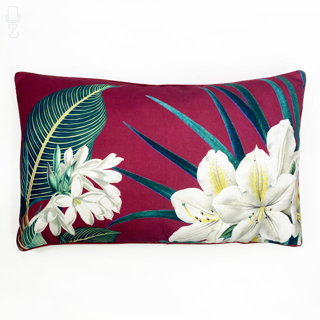 Green & White Floral Burgundy Cushion Cover