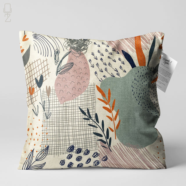 Abstract Cushion Cover with Green, Orange & Ivory