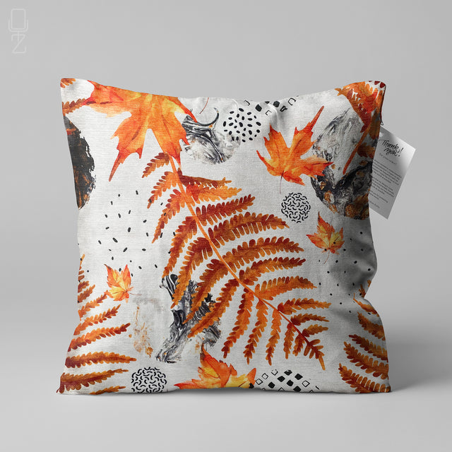 Cushion Cover with Orange & Black Dry Leaves