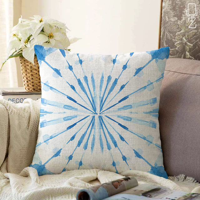 Blue Cushion Cover with Geometric Pattern