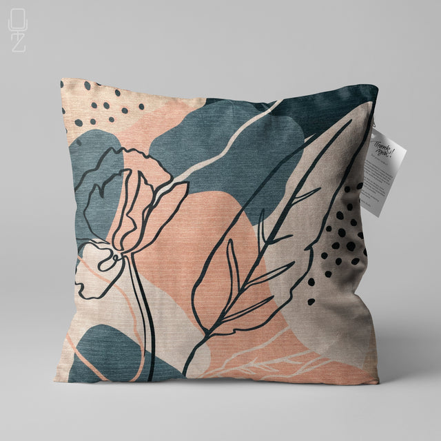 Grey and Pink Abstract Leaf Cushion Cover