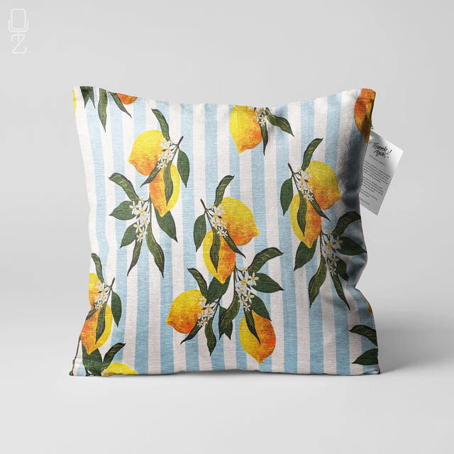 Decorative Pillow Cover with Lemons & Blue Striped