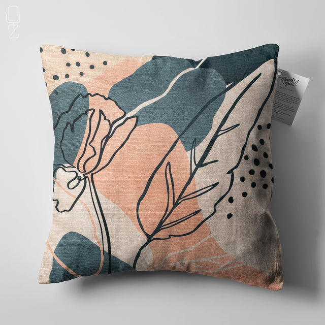 Grey and Pink Abstract Leaf Cushion Cover