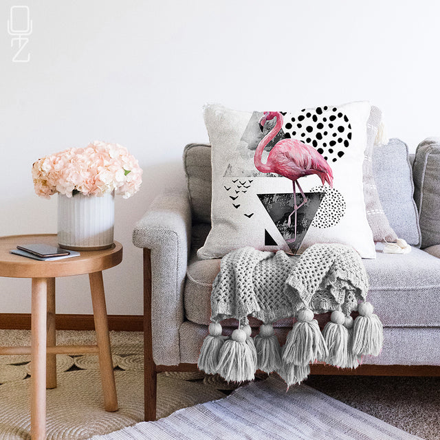 Cushion Cover with Pink Flamingo Theme