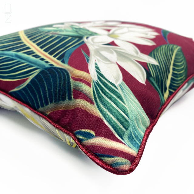 Green & White Floral Burgundy Cushion Cover