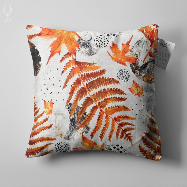 Cushion Cover with Orange & Black Dry Leaves