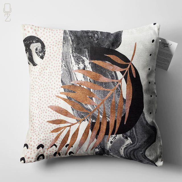 Brown Leaves & Black Marble Cushion Cover