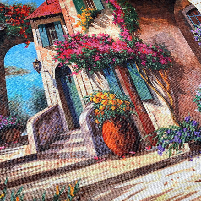 Cushion Cover with Flower Houses Design