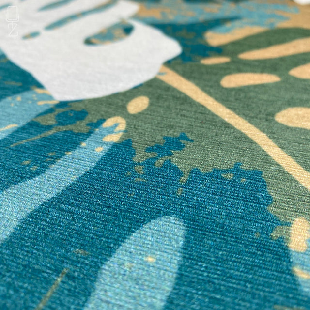 White Tropical Leaves on the Green Cushion Cover