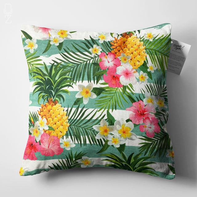 Pineapple & Tropic Leaves on the Green Pillow Cover