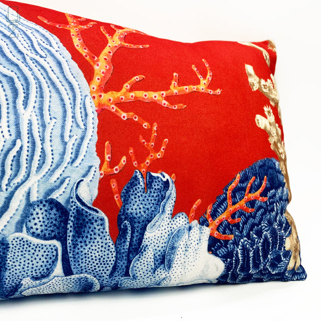 Red Cushion Cover with Blue Coral Reef