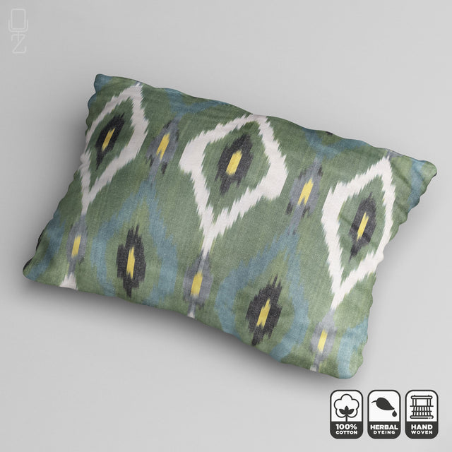 Green Handwoven IKAT Cotton Cushion Cover