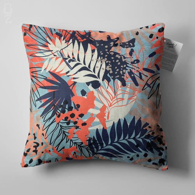 Cushion Cover with Pink & Navy Leaves