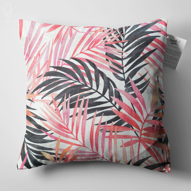 Pink and Black Leaves Cushion Cover