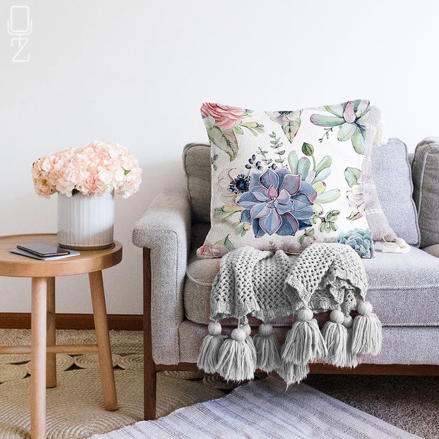 Purple & Green Floral Cushion Cover
