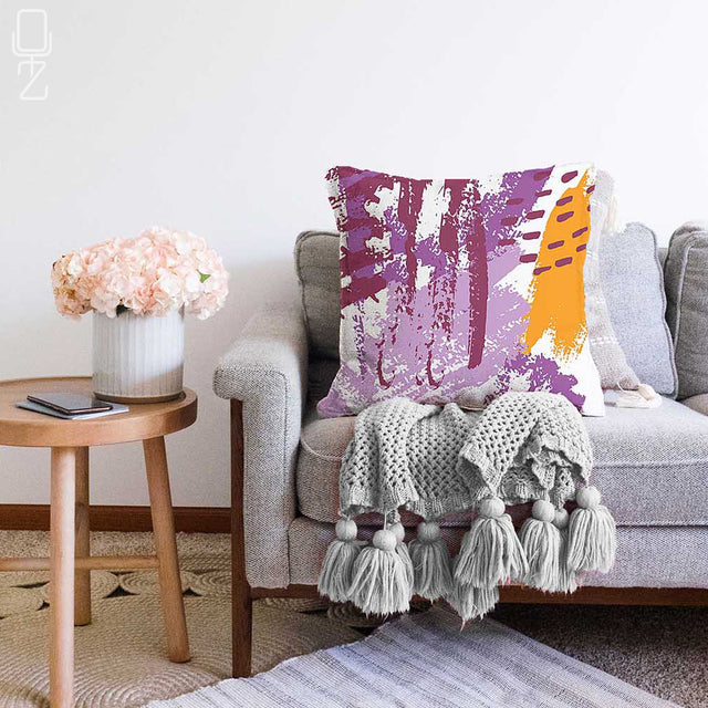 Pillow Cover with Yellow & Pink Abstract Pattern
