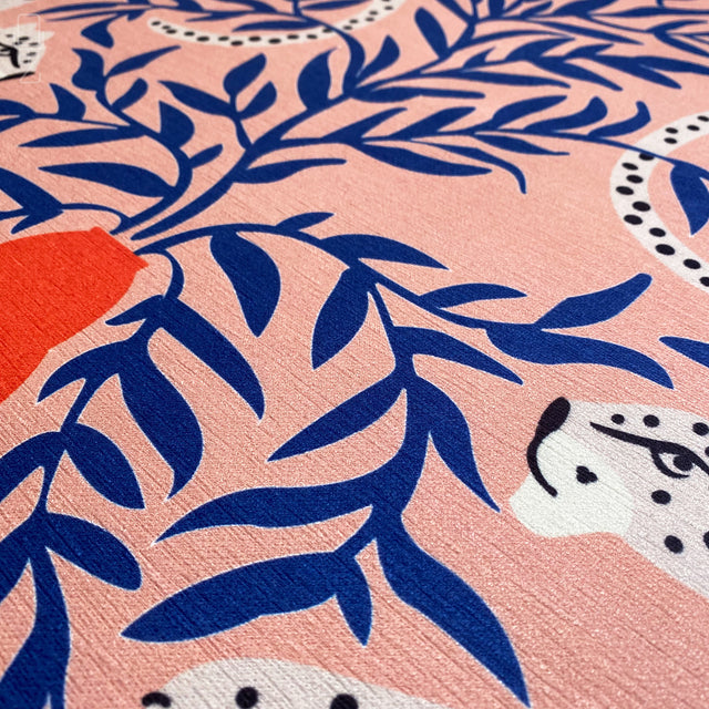 Leopards in Blue Leaves Cushion Cover