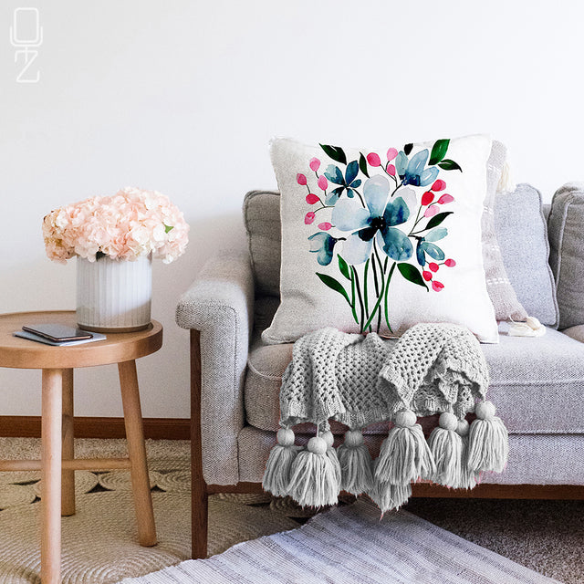 Cushion Cover with Blue, Pink & Green Floral