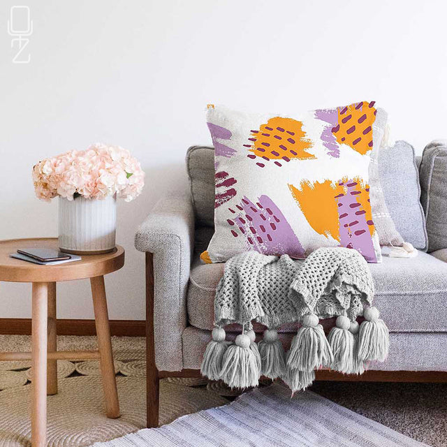 Yellow and Pink Geometric Cushion Cover