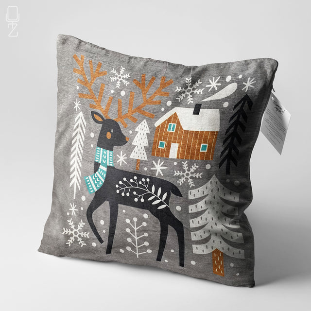 Winter Cushion Cover with Reindeer Theme