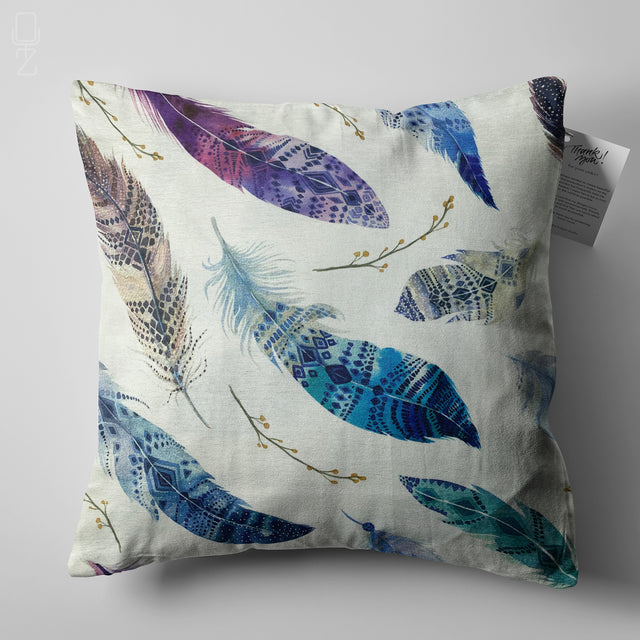 Cushion Cover with Blue & Purple Feather Design