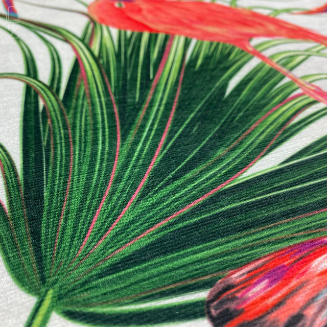 Pillow Cover with Green Leafy & Flamingos