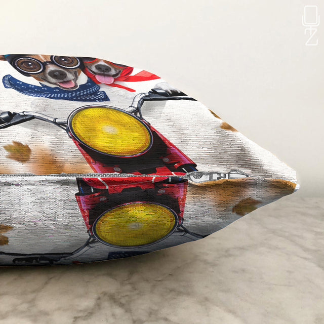 Pillow Cover with Crazy Dogs on Motorcycle