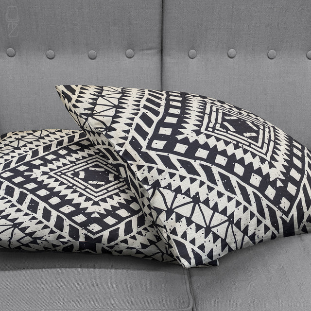 Ethnic Black & Ivory Geometric Cushion Cover