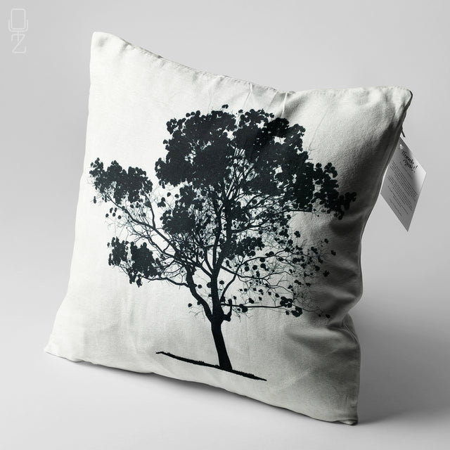 White Pillow Cover with Black Tree Design