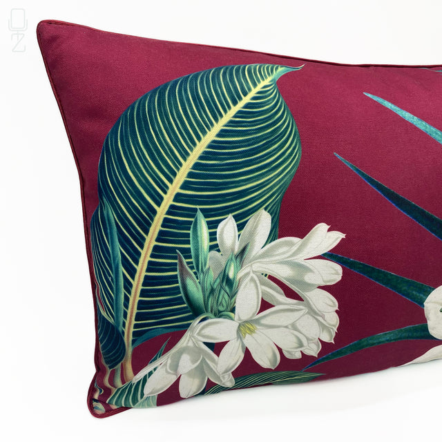 Green & White Floral Burgundy Cushion Cover