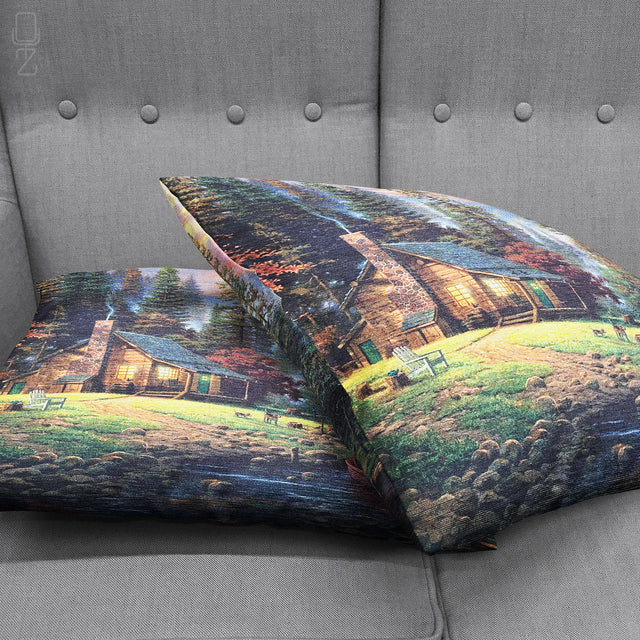 Cushion Cover with Chalet View by the Lake