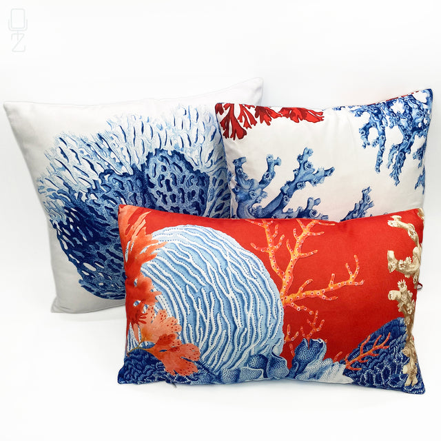 Set of 3 Cushion Covers with Coral Themed