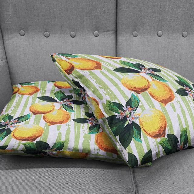 Lemons & Green Striped Theme Pillow Cover