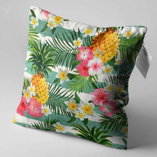 Pineapple & Tropic Leaves on the Green Pillow Cover