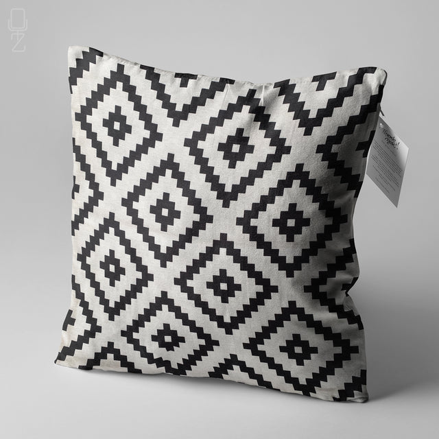 Aztec Theme Black & White Cushion Cover