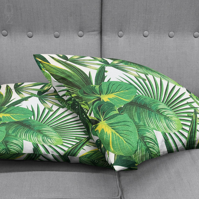 Tropical Green Palm Leaves Cushion Cover