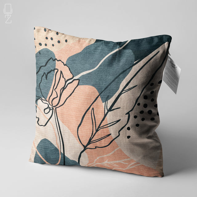 Grey and Pink Abstract Leaf Cushion Cover
