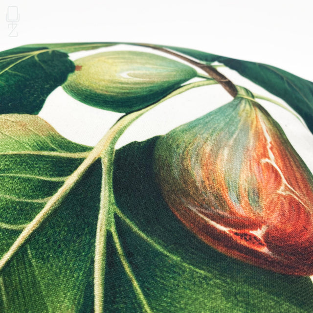 Green Fig Leaves Cushion Cover with Blue Piping