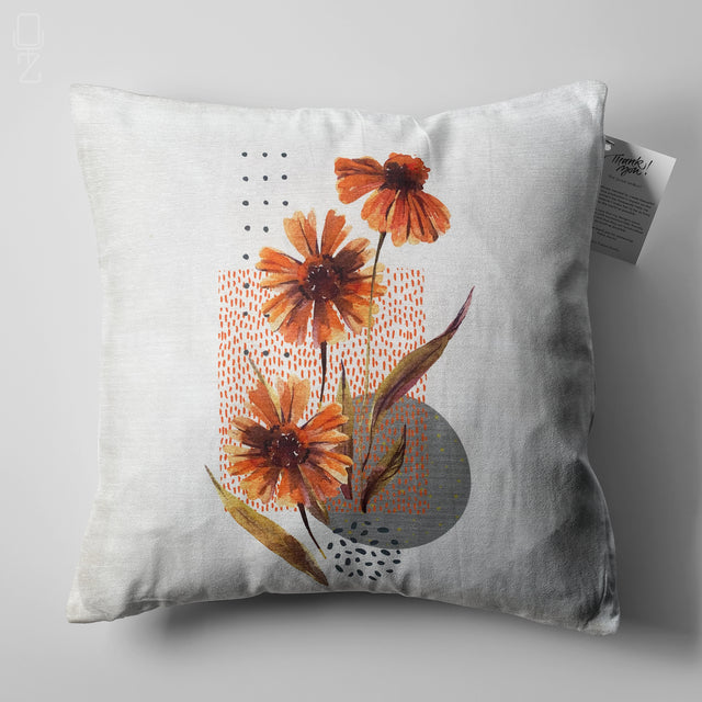 Orange Floral Pattern Cushion Cover