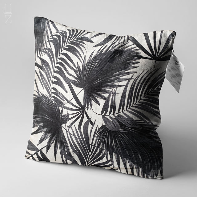 Tropical Black & White Leaves Cushion Cover