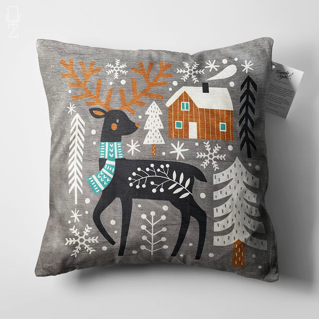 Winter Cushion Cover with Reindeer Theme