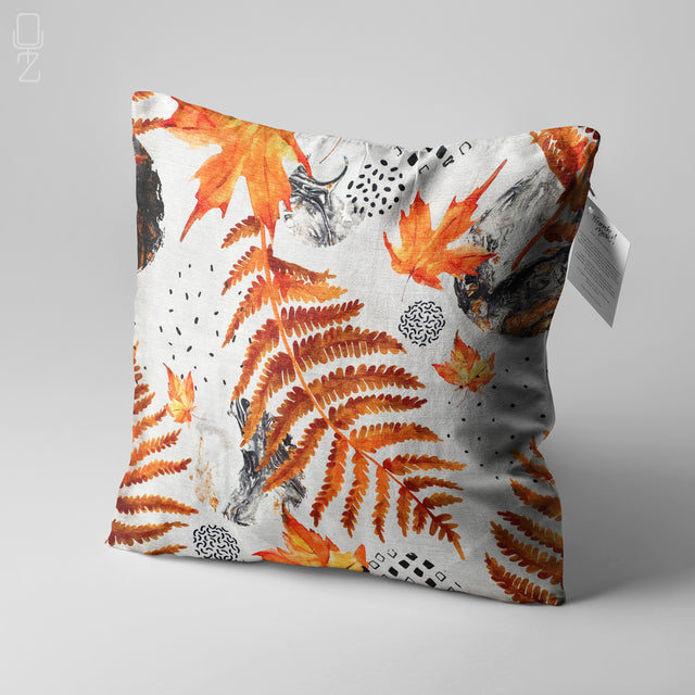 Cushion Cover with Orange & Black Dry Leaves