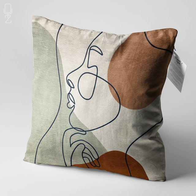 Brown & Green Abstract Face Pillow Cover