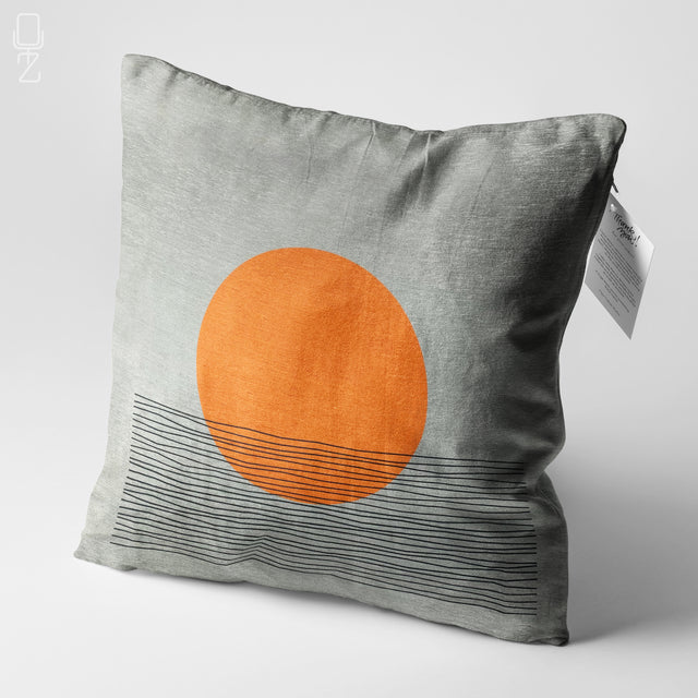 Orange and Striped Grey Geometric Pillow Cover