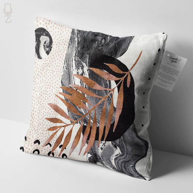 Brown Leaves & Black Marble Cushion Cover